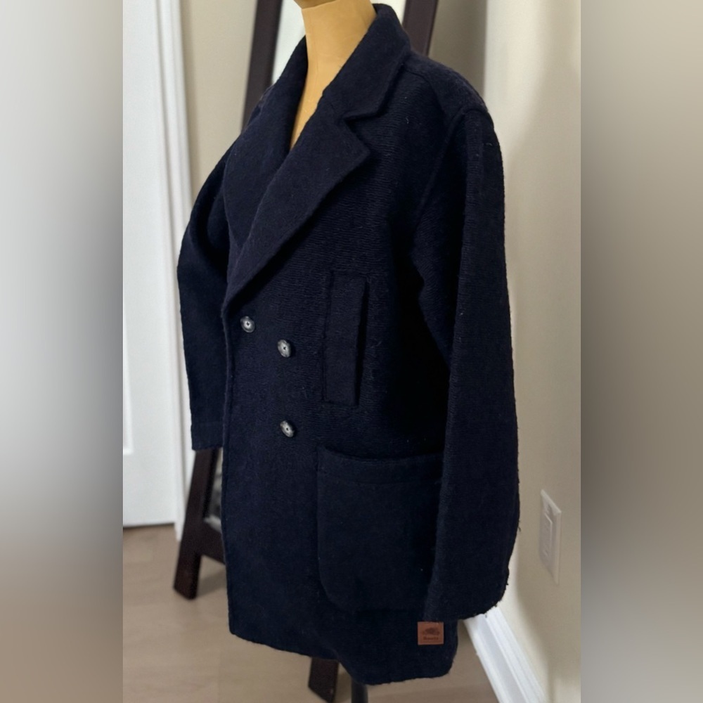 ROOTS Dark Blue Double-Breasted Wool Blend Pea Coat (XXS) - Picture 3 of 8